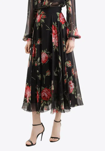 Dolce & Gabbana Floral-printed Maxi Skirt In Black