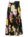 Dolce & Gabbana Floral Print Charmeuse Midi Skirt In Nero E Rosa