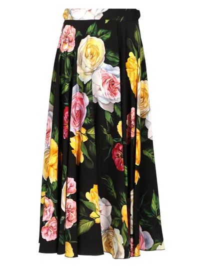 DOLCE & GABBANA FLORAL PRINTED MIDI FLARED SKIRT