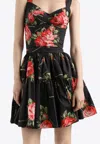 Dolce & Gabbana Mini Skirt With Rose Bouquet Print And Peplum Detail, Size 40 In Black