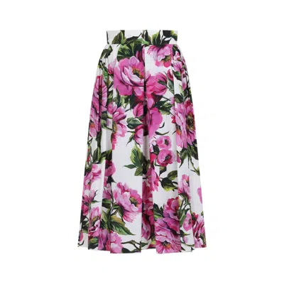 Dolce & Gabbana Peonies Printed Flared Skirt In Multi