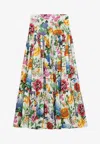 Dolce & Gabbana Multicolor Maxi Skirt With Logo Lettering Detail On The Front And All-over Floral Print In Cotton Wo In Multicolor
