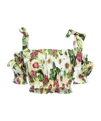 Dolce & Gabbana Floral Printed Off-shoulder Short Sleeve Top In Multi