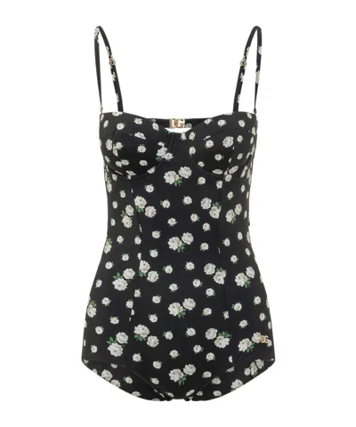 Dolce & Gabbana Dolce  Gabbana Floral Printed One-piece Swimsuit In Black