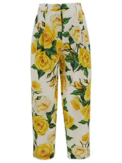 Dolce & Gabbana Floral Printed Pleated Pants In Multi