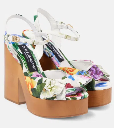 DOLCE & GABBANA FLORAL JACQUARD PLATFORM SANDALS