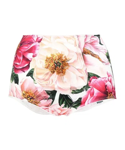 Dolce & Gabbana Floral Printed Satin Shorts In White
