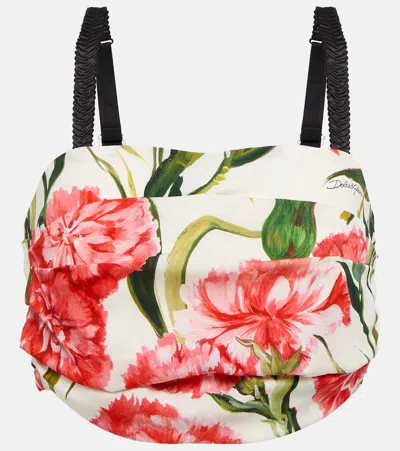 Dolce & Gabbana Floral-printed Silk-blend Crop Top In White
