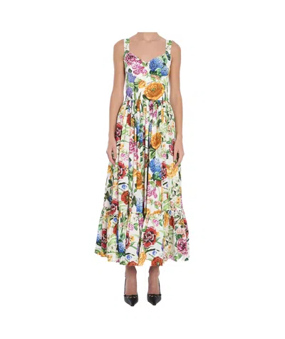 DOLCE & GABBANA DOLCE  GABBANA FLORAL PRINTED SLEEVELESS MIDI DRESS