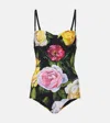 Dolce & Gabbana Floral Printed Swimsuit In Black