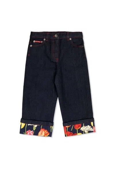 Dolce & Gabbana Kids' Floral Printed Turn-up Hem Jeans