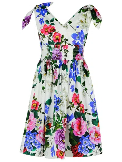 Dolce & Gabbana Multicolor Short Dress With All-over Floral Print In Cotton Woman