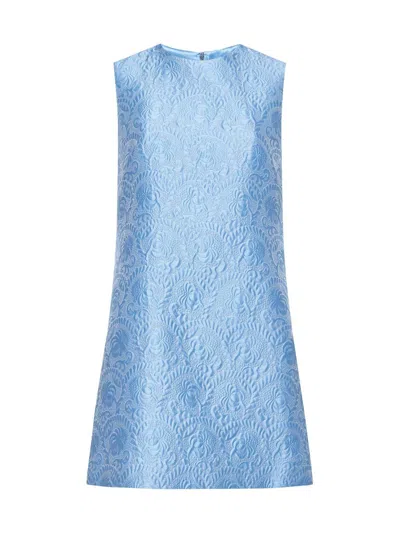 Dolce & Gabbana Floral Quilted Jacquard Mini A-line Dress In Clear Blue