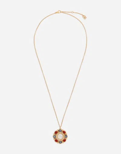 Dolce & Gabbana Floral Rhinestone-detailed Necklace In Gold