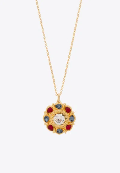 Dolce & Gabbana Floral Rhinestone Necklace In Gold