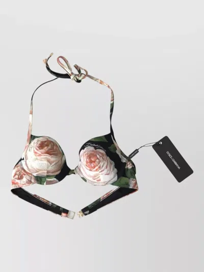 Dolce & Gabbana Floral Rose Halter Neck Swim Bikini Top In Multi