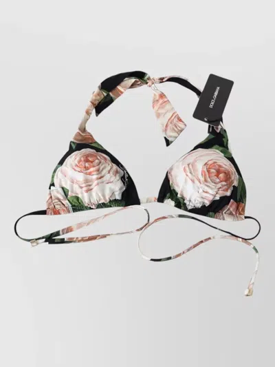 Dolce & Gabbana Floral Rose Print Halter Bikini Top In Multi