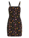 Dolce & Gabbana Small Rose Bouquets-print Draped Charmeuse Dress In Black