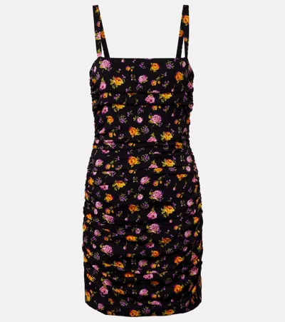 Dolce & Gabbana Small Rose Bouquets-print Draped Charmeuse Dress In Multi