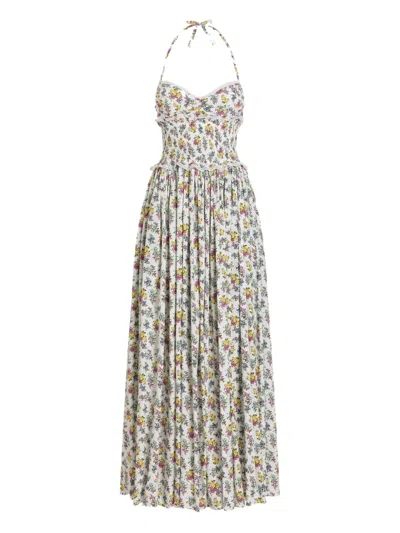Dolce & Gabbana Floral Halter Neck Dress Open Back In Brown