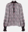 Dolce & Gabbana Floral Ruffled Sheer Silk Blouse In Black