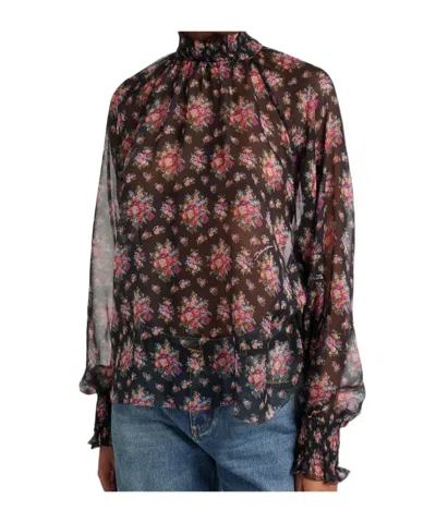 Dolce & Gabbana Floral Ruffled Sheer Silk Blouse In Multi