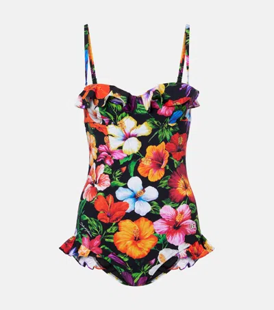 Dolce & Gabbana Floral Ruffled Swimsuit In Multi