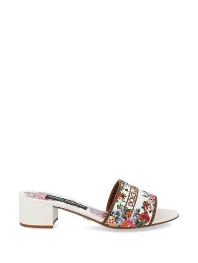 Dolce & Gabbana Sandal Block Heel Floral Pattern Open Toe In White