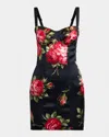 Dolce & Gabbana Black Short Dress With Floral Print In Viscose Woman In Black