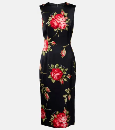 Dolce & Gabbana Women Black Dress With All-over Floral Print In Silk Woman In Multi