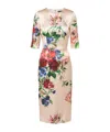 Dolce & Gabbana Satin Dress With Iconic Floral Print In Brown