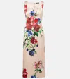 Dolce & Gabbana Satin Calf-length Sheath Dress With Floral Print In Multicoloured