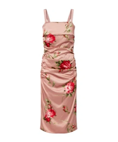 Dolce & Gabbana Floral Satin Midi Dress In Multi