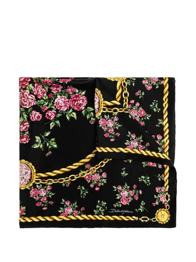 Dolce & Gabbana Floral Scarf In Black