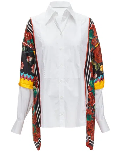 Dolce & Gabbana Floral Scarf Silk Insert High Low Shirt (authentic Pre-loved) In Multi
