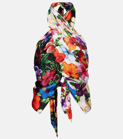 Dolce & Gabbana Floral Scarf-detail Silk Top In Multi