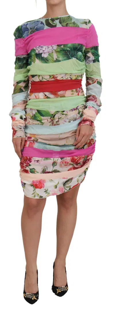 Dolce & Gabbana Silk Chiffon Floral Fitted Sheath Dress In Multi
