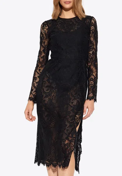 Dolce & Gabbana Floral Sheer Lace Midi Dress In Multi