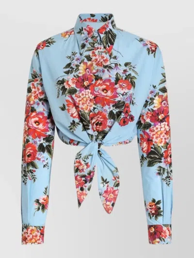 Dolce & Gabbana Floral Shirt Collared Neck Long Sleeves Tie Front In Blue
