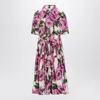 Dolce & Gabbana Pink Crewneck Dress With Logo Lettering Detail On The Front And All-over Floral Motif In Cotton Woma