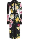 Dolce & Gabbana Calf-length Cady Shirt Dress With Peony And Rose Print In Black