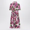 Dolce & Gabbana Pink Crewneck Dress With Logo Lettering Detail On The Front And All-over Floral Motif In Cotton Woma In Purple