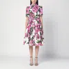 Dolce & Gabbana Pink Crewneck Dress With Logo Lettering Detail On The Front And All-over Floral Motif In Cotton Woma In Red