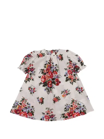 Dolce & Gabbana Kids' Floral Short-sleeve Dress In White