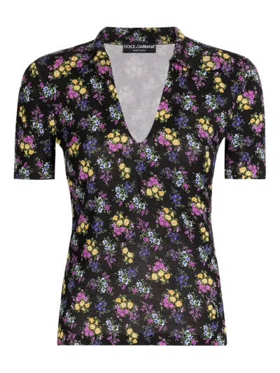 Dolce & Gabbana Floral Short-sleeve T-shirt In Black