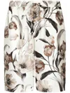 Dolce & Gabbana Beige Bermuda Short With Flower Print In Silk Twill In Multicolour