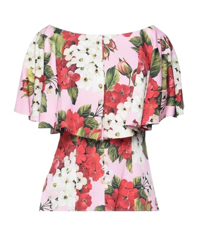 Dolce & Gabbana Floral Short-sleeve Bow Top In Multi