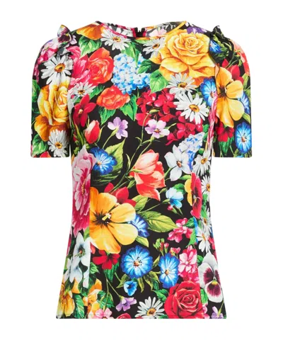 Dolce & Gabbana Floral Short-sleeve Ruched Top In Multi