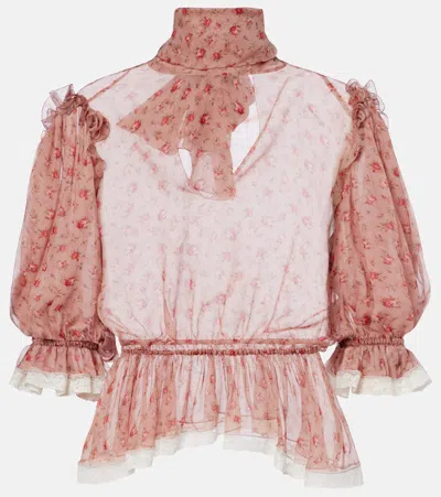 Dolce & Gabbana Floral Silk And Cotton Chiffon Blouse In Pink