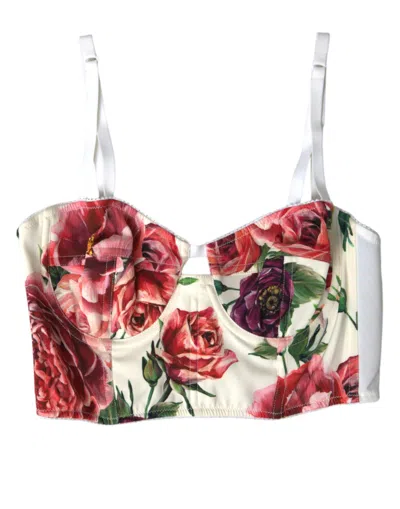 Dolce & Gabbana Floral Silk Blend Bustier Crop Top In Multicolor